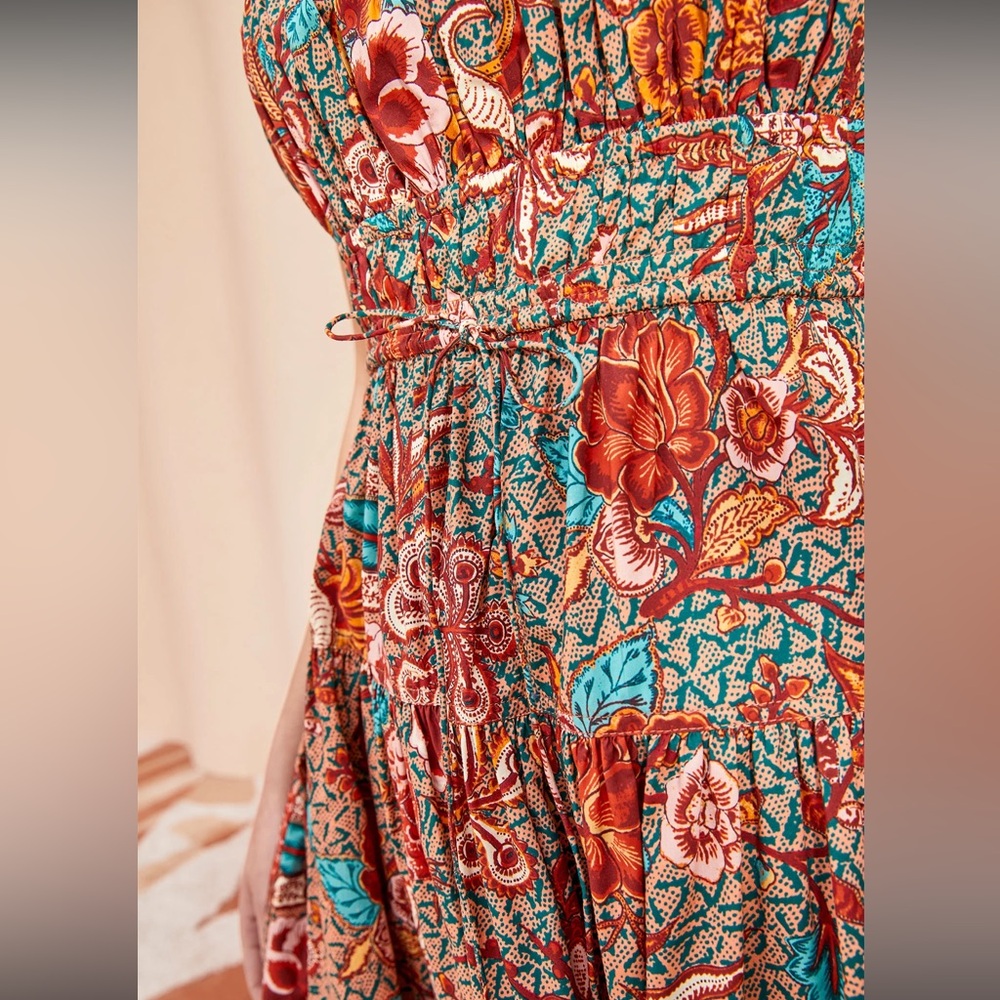 Ulla Johnson Lisbet Brown Midi Sundress with Spaghetti Straps - Picture 4 of 12